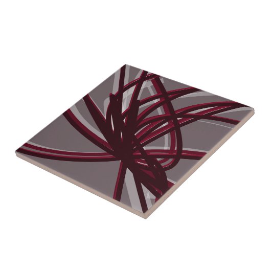 グレーとブルゴーニュの芸術的抽象芸術リボン タイル (側面)