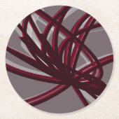 グレーとブルゴーニュの芸術的抽象芸術リボン ラウンドペーパーコースター (正面)