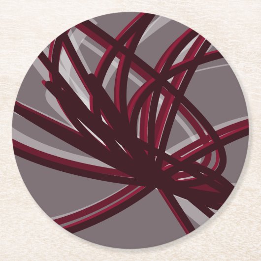 グレーとブルゴーニュの芸術的抽象芸術リボン ラウンドペーパーコースター