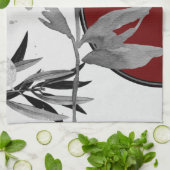 グレーとブルゴーニュモダンの水の色葉の キッチンタオル (折り畳み)