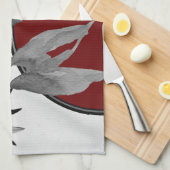 グレーとブルゴーニュモダンの水の色葉の キッチンタオル (四つ折り)