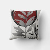 グレーとブルゴーニュ芸術的抽象芸術の水色のリーフ クッション (裏面)