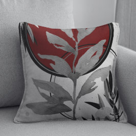 グレーとブルゴーニュ芸術的抽象芸術の水色のリーフ クッション