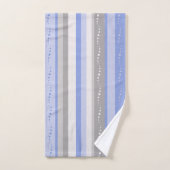 グレーとブルーのストライプ バスタオルセット (ハンドタオル)