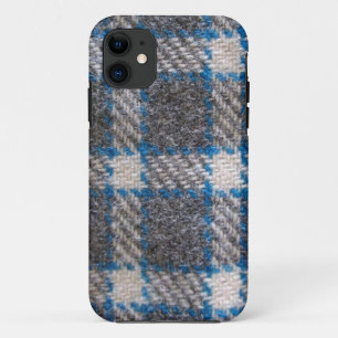 グレーとブルーのタータンチェックマテリアル iPhone 11 ケース