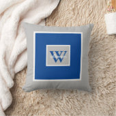 グレーとブルーのモダンイニシャルと名前 クッション (ブランケット)