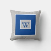 グレーとブルーのモダンイニシャルと名前 クッション (正面)