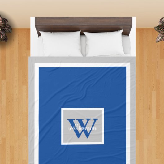 グレーとブルーのモダンイニシャルと名前 フリースブランケット