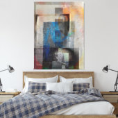 グレーとブルーの幾何学工業グランジ美術6 キャンバスプリント (インサイチュ (寝室))