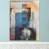 グレーとブルーの幾何学工業グランジ美術6 キャンバスプリント (インサイチュ (ウッドフロア))