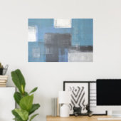 グレーとブルーの抽象芸術アート ポスター (ホームオフィス)
