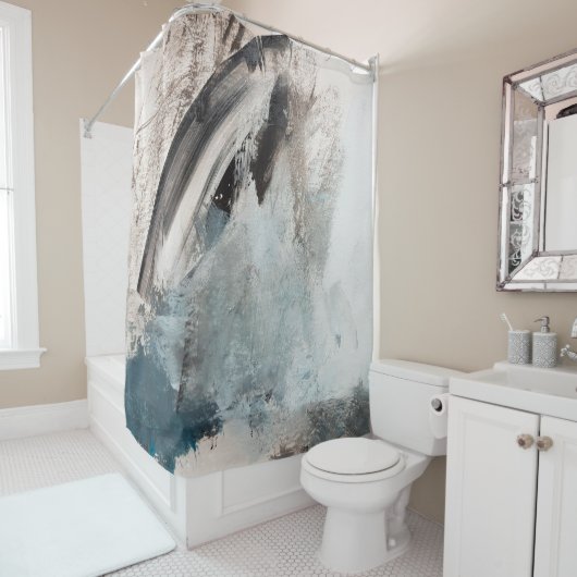 グレーとブルーの抽象芸術ア絵画ート。抽象芸術，アート，g シャワーカーテン (インサイチュ)