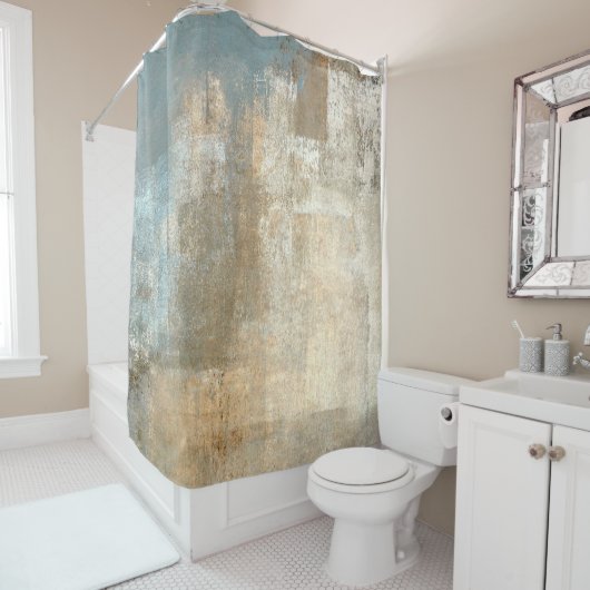 グレーとベージュの抽象芸術アート絵画抽象画、アート、 シャワーカーテン (インサイチュ)