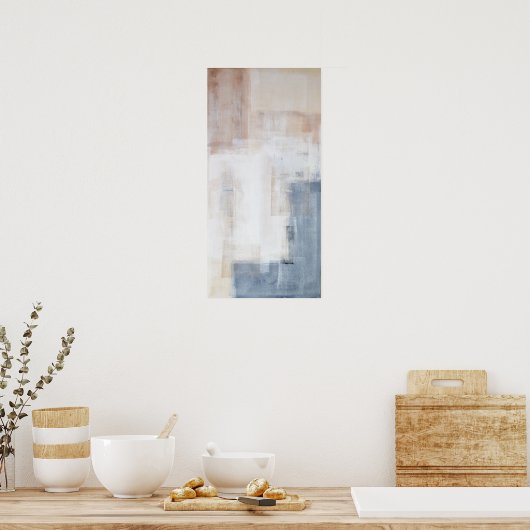 グレーとベージュの抽象芸術絵画アートのポスター ポスター (キッチン)