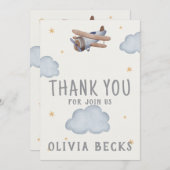 グレーとベージュの水の色ベビーシャワー サンキューカード (正面/裏面)