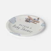 グレーとベージュの水の色ベビーシャワー ペーパープレート (アングル)