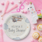 グレーとベージュの水の色ベビーシャワー ペーパープレート (パーティー)