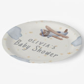 グレーとベージュの水の色ベビーシャワー ペーパープレート (アングル)