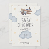 グレーとベージュの水の色ベビーシャワー 招待状 (正面/裏面)