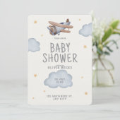 グレーとベージュの水の色ベビーシャワー 招待状 (スタンド正面)
