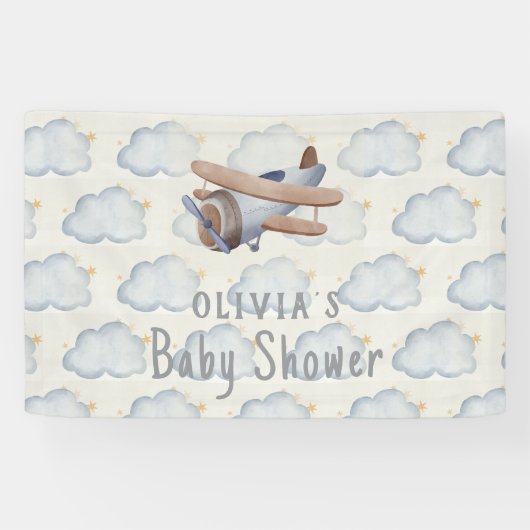 グレーとベージュの水の色ベビーシャワー 横断幕 (横)