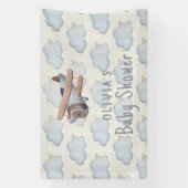 グレーとベージュの水の色ベビーシャワー 横断幕 (縦)
