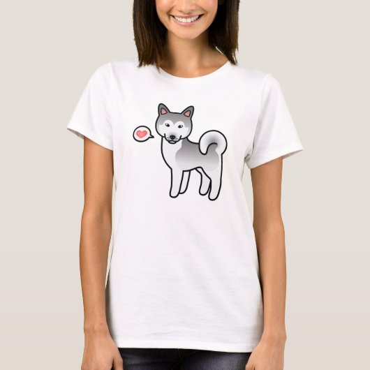 グレーとホワイトのアルースカンマラミュート 愛犬グッズ Tシャツ (正面)