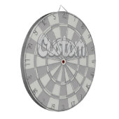 グレーとホワイトのカスタムテキスト ダーツボード (正面左)