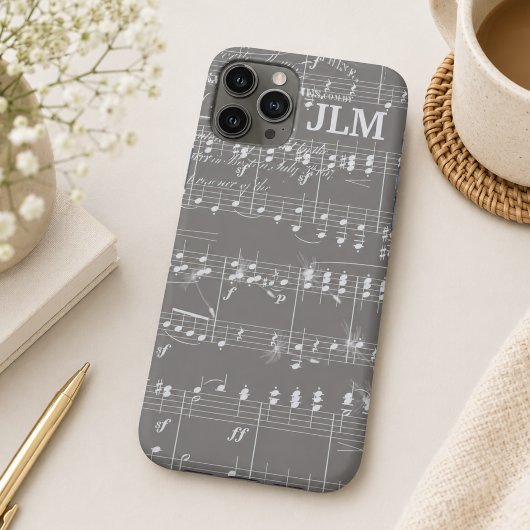 グレーとホワイトのシグネチャーなヴィンテージ楽譜デザイン Case-Mate iPhoneケース