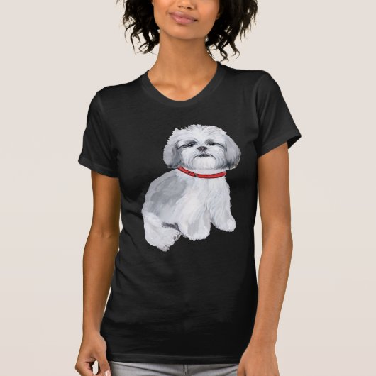 グレーとホワイトのシーズー Tシャツ (正面)