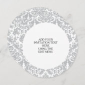 グレーとホワイトのダマエレガントスクパターン 招待状 (正面/裏面)