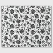 グレーとホワイトのフローラマスク ラッピングペーパー (フラット)