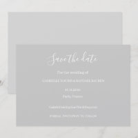 グレーとホワイトのミニマルな結婚式のSave The Date
