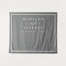 グレーとホワイトのミニマルウェディングバックドロップ