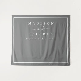 グレーとホワイトのミニマルウェディングバックドロップ タペストリー