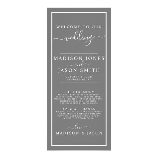 グレーとホワイトのミニマル結婚式 プログラム (正面)