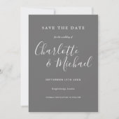 グレーとホワイトの結婚式　フォトウェディング　Save the Date 招待状 (正面)