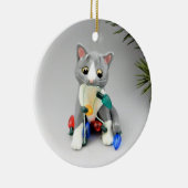 グレーとホワイトキャットオーナメント セラミックオーナメント (右)