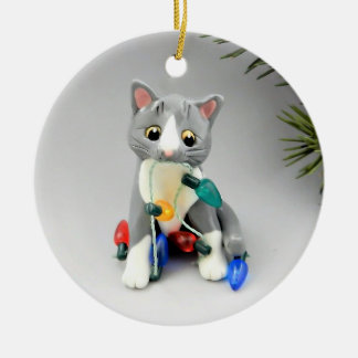 グレーとホワイトキャットオーナメント セラミックオーナメント