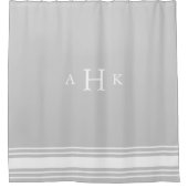 グレーとホワイトクラシックのストライプ縁どモノグラム シャワーカーテン (正面)