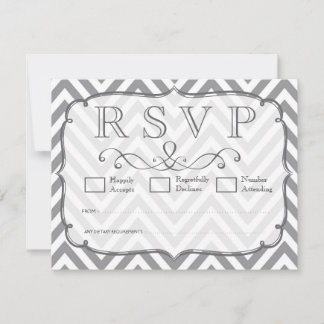 グレーとホワイトシェブロンの結婚式RSVPカード 出欠カード