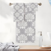 グレーとホワイトシーシェル バスタオルセット