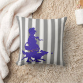 グレーとホワイトストライプの子供とドグブルーシルエット クッション (ブランケット)