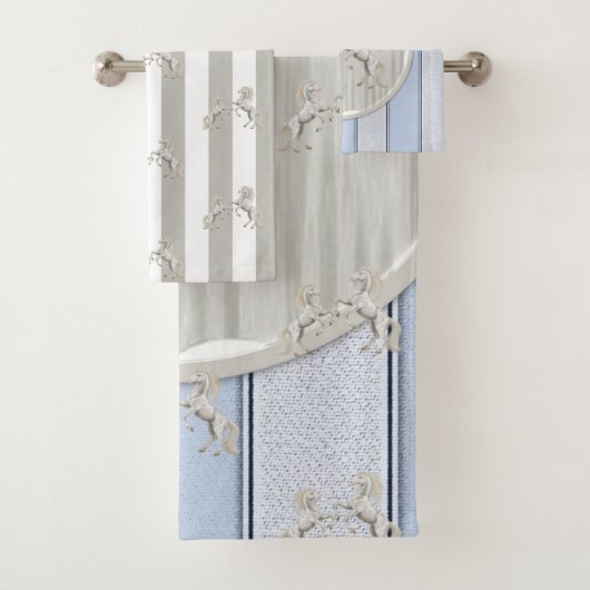 グレーとホワイトストライプの馬バスルーム・タオル・セット バスタオルセット (インサイチュ)