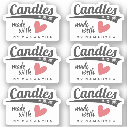 グレーとホワイトダイヤスタイリッシュモンド赤いハートキャンドル シール (正面)