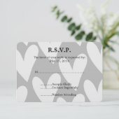 グレーとホワイトハートウェディングRSVP 出欠カード (スタンド正面)