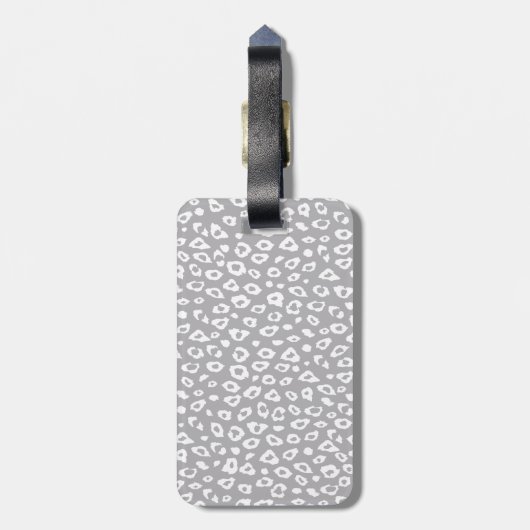 グレーとホワイトヒョウ印刷モノグラム ラゲッジタグ (裏面縦)