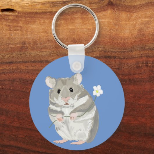 グレーとホワイトボーイのハムスターのキーチェーン キーホルダー (正面)