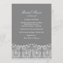 グレーとホワイトレース | ブライダルシャワーへの招待 招待状