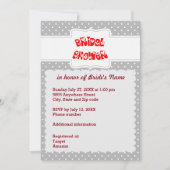 グレーとホワイト水玉模様ハートブライダルシャワーカード 招待状 (正面)